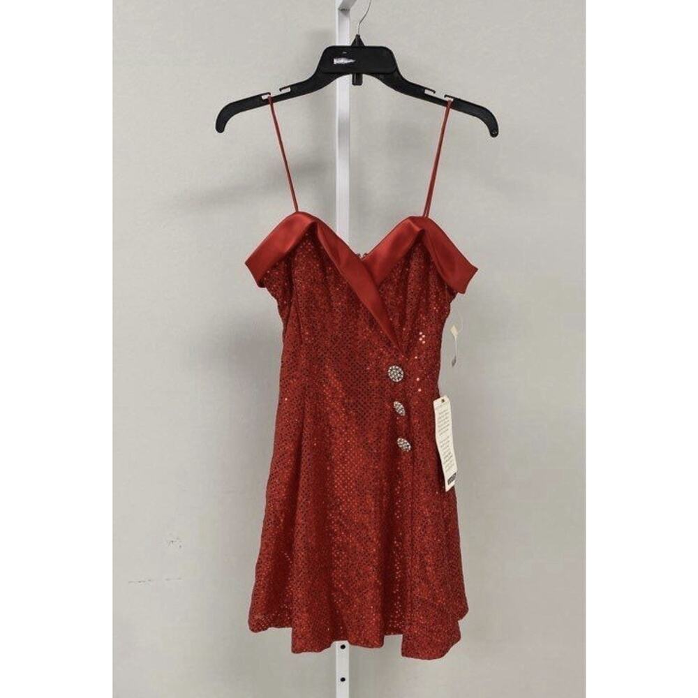 Vtg 90s Pinup Dress Spaghetti Strap Red Sexy Sequin Betsy Adam Showgirl Small 10